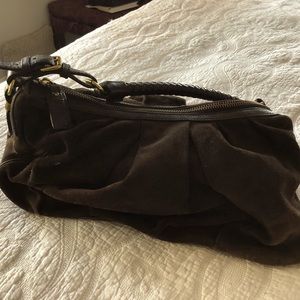 BR Brown suede bag with braid leather strap